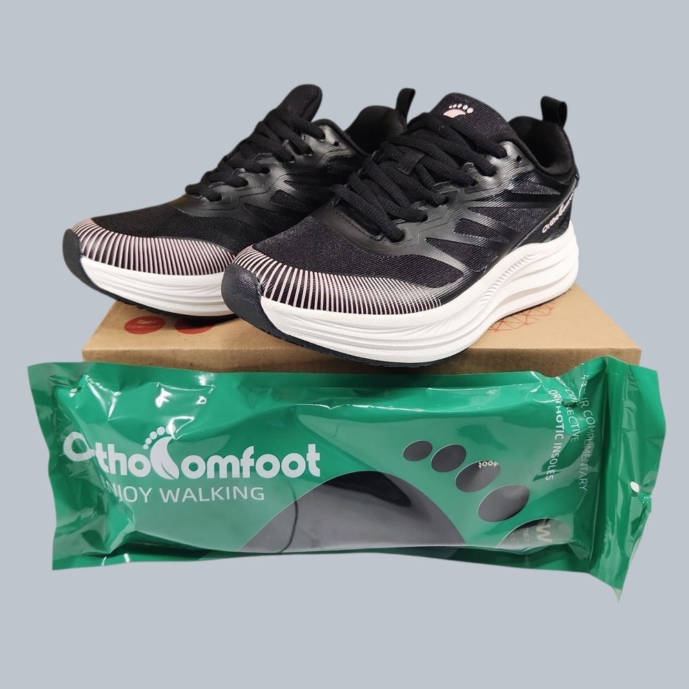 New OrthoComfoot Womens Orthopedic Running Shoes Black Size US 6 + Extra Insoles